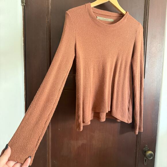 ENZO COSTA | Brown Long Sleeve Shirt RIb Knit | Extra Small Minimalist - Picture 3 of 7